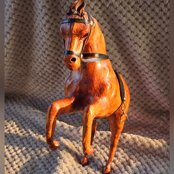 Vintage Hand Crafted Leather Wrapped Horse Figurine Statue - Picture 2 of 11